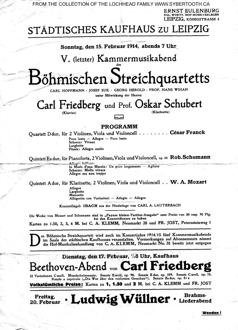 Bhmischen Streichquartetts, with Carl Hoffmann, Josef Suk, Georg Herold and Prof. Hans Wihan