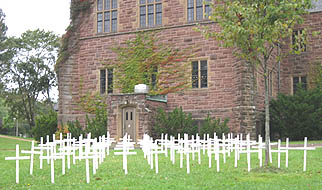 Crosses erected by alumni bearing the names of those students to whom the memorial library is dedicated